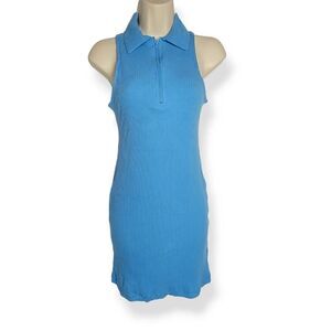 Wild Fable Blue Sleeveless Ribknit Bodycon Collared Dress Small